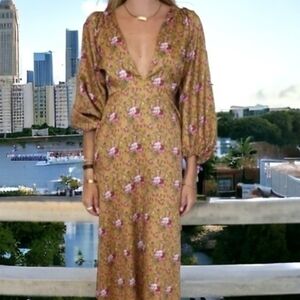 LoveShackFancy Kinnear Midi dress in Ruby goldmine resort party NWT